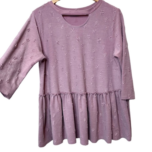 Entro Women’s Pink Rose Distressed Babydoll Tier Ruffle Keyhole Cutout Blouse - Picture 3 of 15